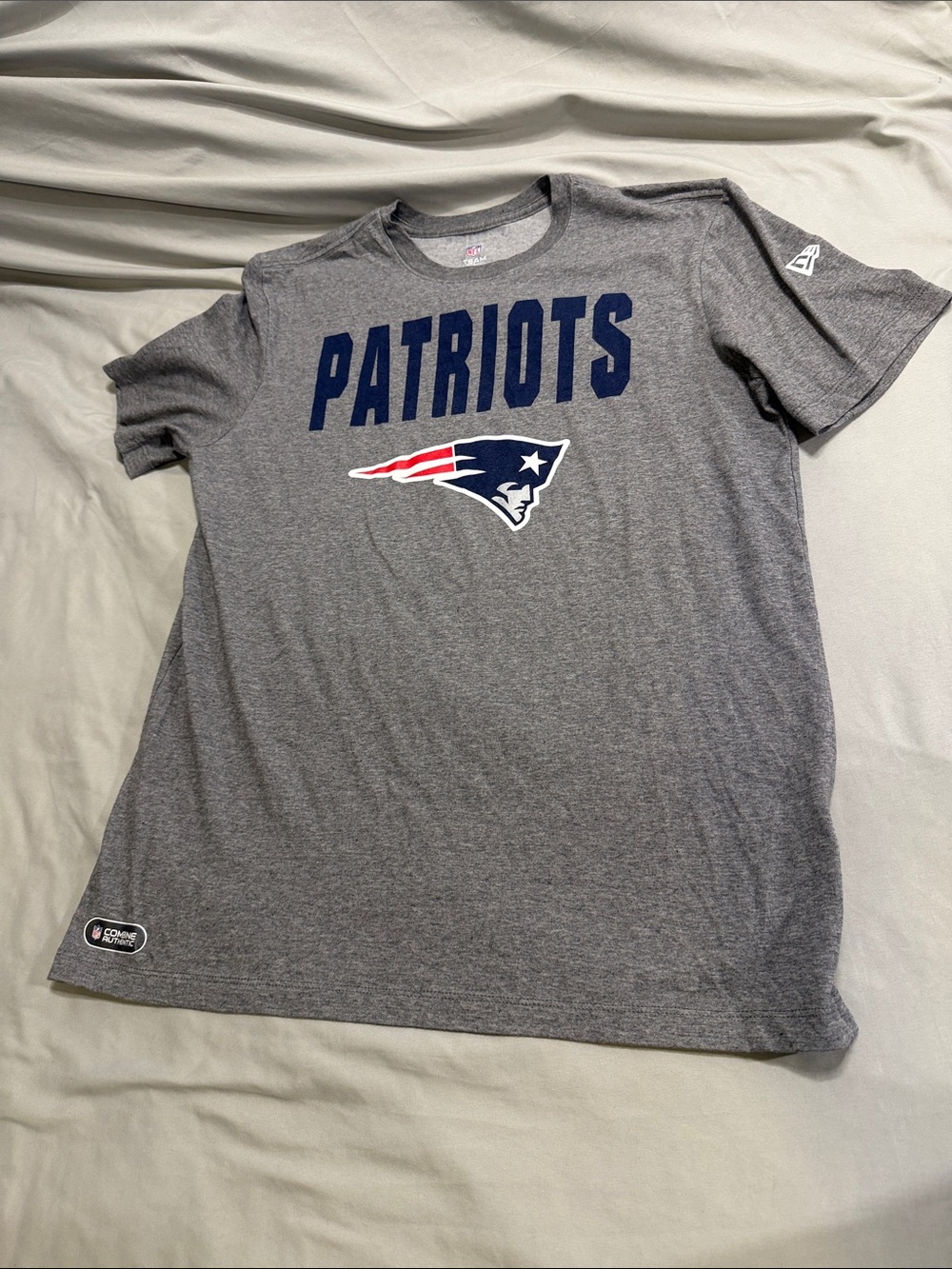 New Era Patriots Gray T-Shirt with Navy and Red Logo